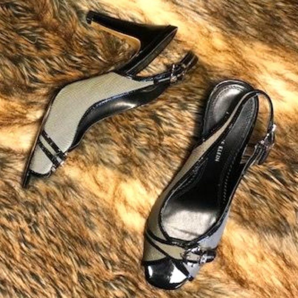 Anne Klein Micro Check Signature Open Toe Slings - image 1